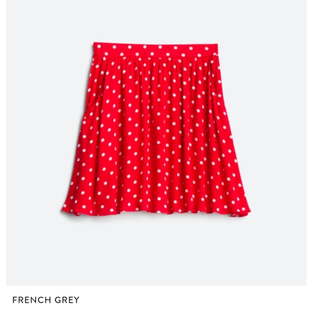 French Grey Red Polka Dot Skirt w/pockets
